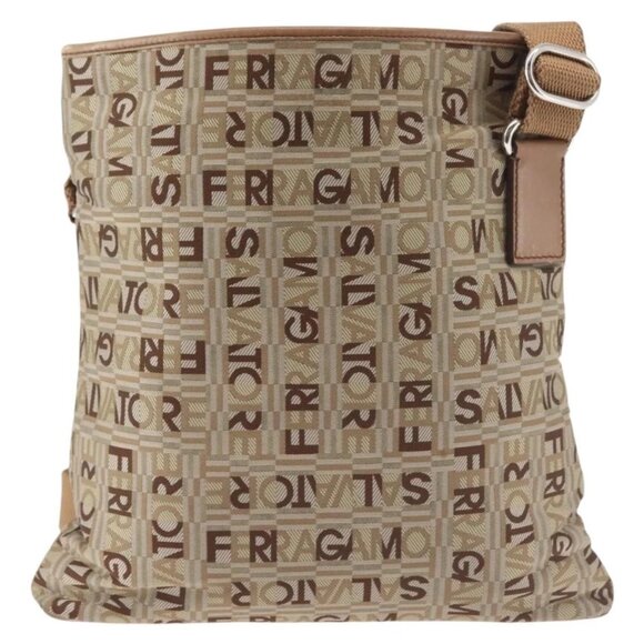 Salvatore Ferragamo Shoulder Bag Canvas Leather Brown Silver Auth BA5611